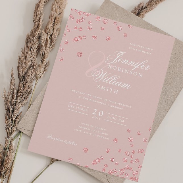 Elegante Script Wedding Rose Gold Confetti Blush Einladung (Elegant Script Wedding Rose Gold Confetti Blush Invitation)
