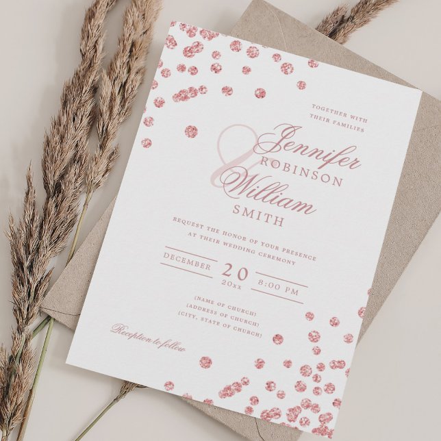 Elegante Script Wedding Rose Gold Confetti QR UAWG Einladung (Elegant Script Wedding Rose Gold Confetti QR RSVP Invitation)