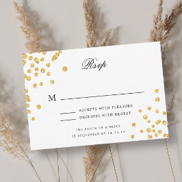 Elegante Script Wedding RSVP Gold Glitzer Confetti Karte