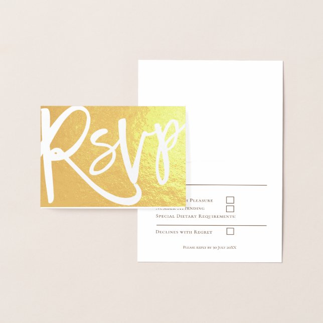 Elegante Script Wedding RSVP Initials Text Gold Folienkarte (Anzeige)