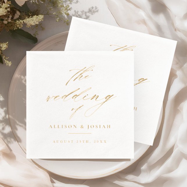 Elegante Script Wedding Servietten Mit Folie (Elegant script wedding foil napkins.)