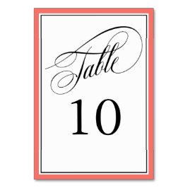 Elegante Script Wedding Tischnummern Coral