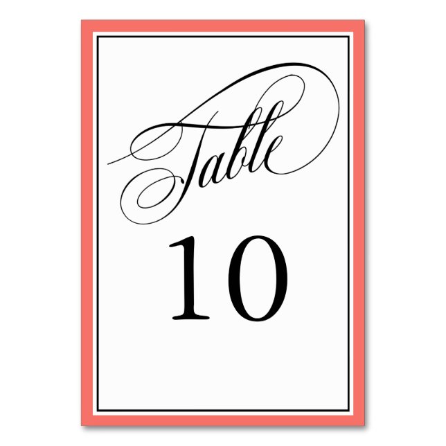 Elegante Script Wedding Tischnummern Coral (Rückseite)