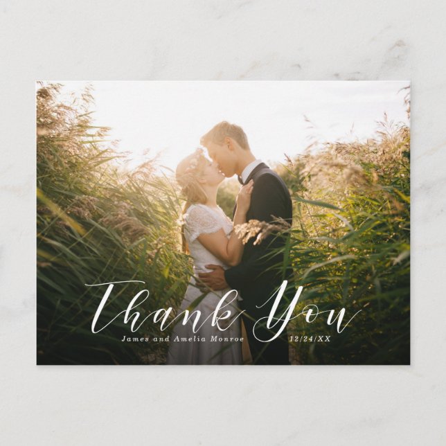Elegante Script Wedding Vielen Dank Postcard Postkarte (Vorderseite)