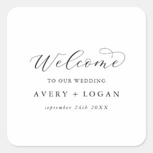 Elegante Script Wedding Welcome Square Sticker