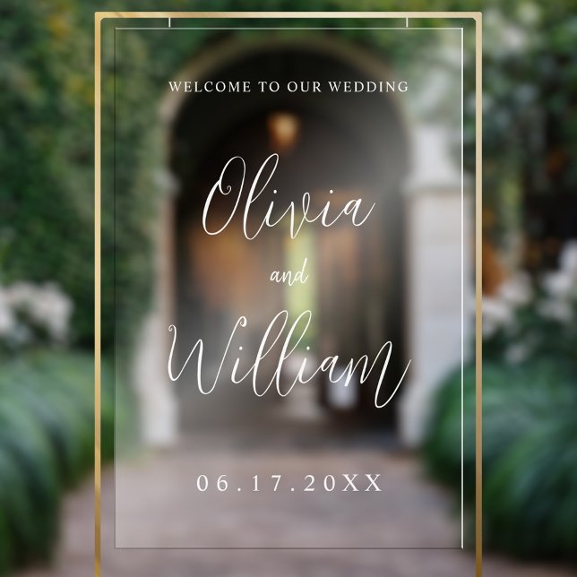 Elegante Script Wedding Welcome Transparent Acrylschild (Von Creator hochgeladen)
