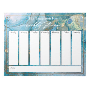Elegante Script Weekly Planer Aquamarin & Gold Kun Notizblock