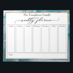 Elegante Script Weekly Planer Aquamarin & Gold Kun Notizblock<br><div class="desc">In diesem kühlen, künstlerischen Design wurde die Phrase "Wochenkollektor" in einem wunderschönen Luxus-Script-Schriftart dargestellt und als Grafik oben auf der Seite platziert. Verwenden Sie die Vorlagenfelder, um Ihre Daten nach Belieben hinzuzufügen. Hinter all diesen Elementen habe ich ein originales "Alkoholtupfer" abstraktes Kunstdesign hinzugefügt, das ich unter Verwendung von aquamarinem, aqua,...</div>