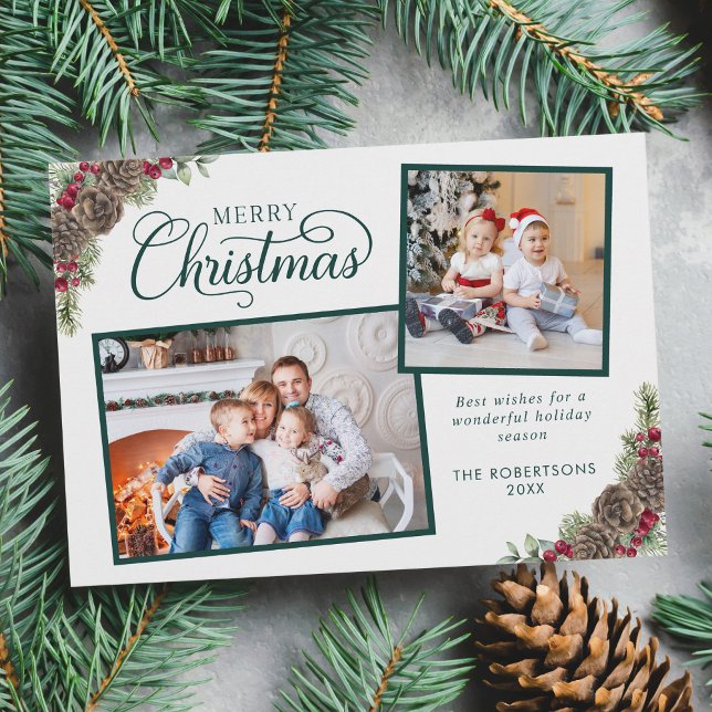 Elegante Script Weihnachten Botanisch 2 Foto Grün (Von Creator hochgeladen)