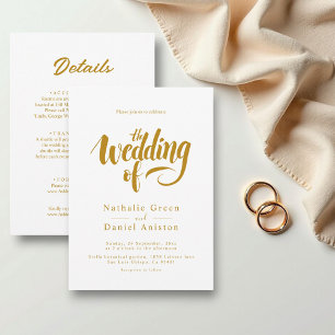 Elegante Script White and Gold Calligraphy Wedding Einladung