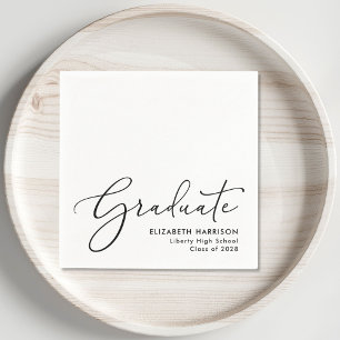 Elegante Script White Graduation Party Serviette