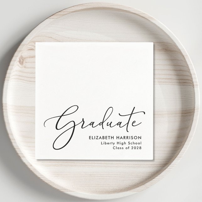 Elegante Script White Graduation Party Serviette (Von Creator hochgeladen)
