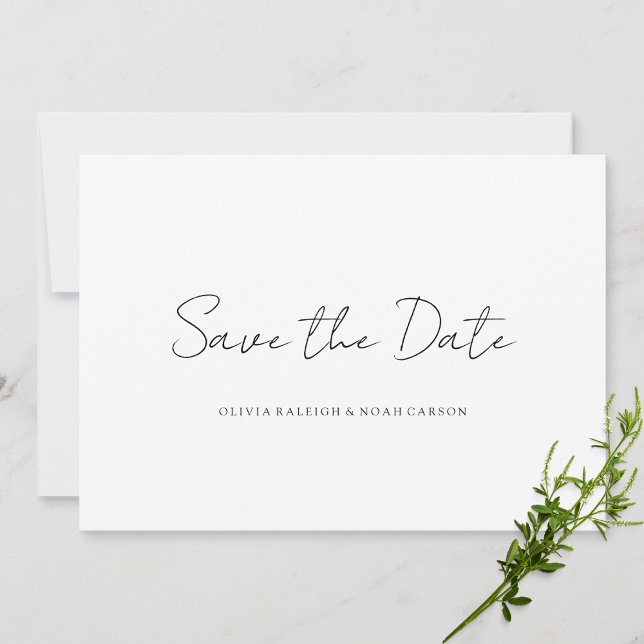 Elegante Script White Save the Date Wedding Card (Von Creator hochgeladen)