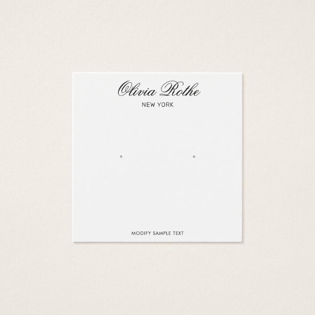 Elegante Script White Stud Earring Display Card (Vorderseite)