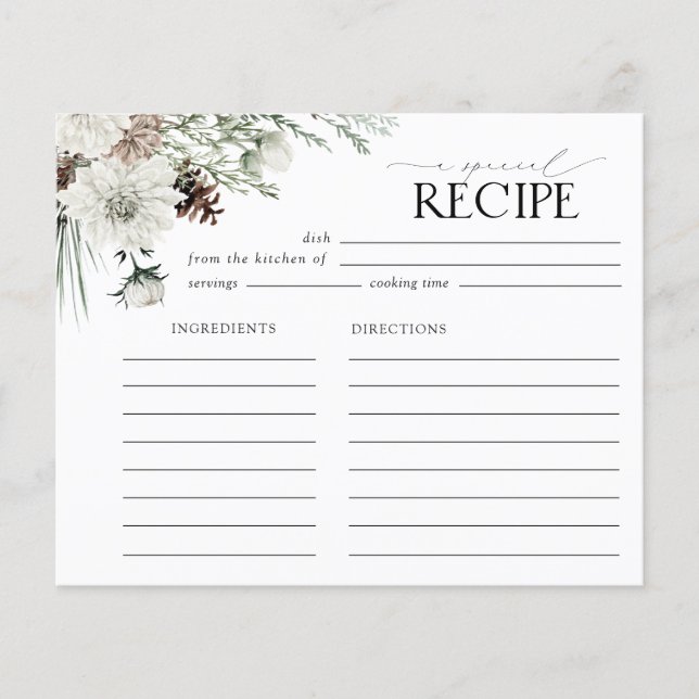 Elegante Script Winter Brautparty Rezept Card (Vorderseite)