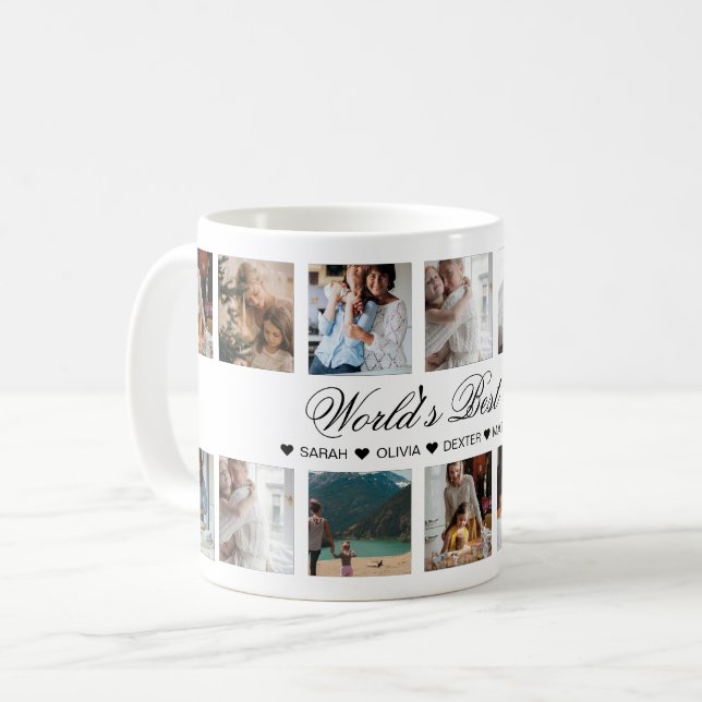 Elegante Script World's Best Mama Foto Collage Kaffeetasse (Vorderseite Links)