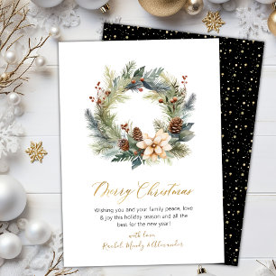Elegante Script Wreath Greenerity Weihnachtskarte Feiertagskarte
