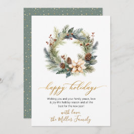 Elegante Script Wreath Greenery Happy Holidays Car Feiertagskarte