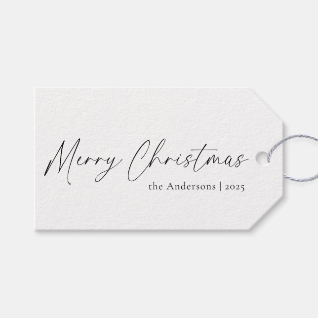 Elegante Script zeitgenössisch frohe Weihnachten Geschenkanhänger (Vorderseite (Horizontal))