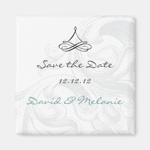 Elegante Scroll Save the Date Hochzeitsmagenten Magnet