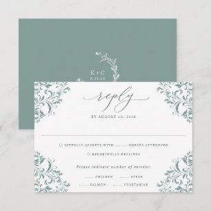 Elegante Sea Green Vintag Classic Wedding RSVP Karte
