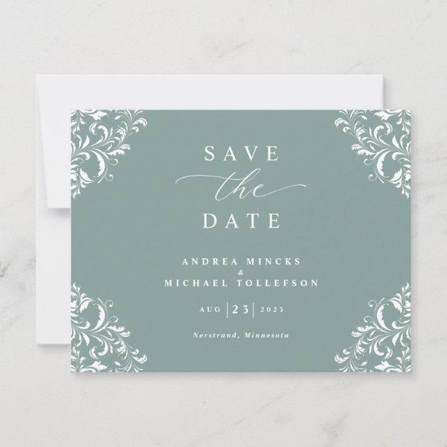 Elegante Sea Green Wedding Vintag Save the Date (Vorderseite)