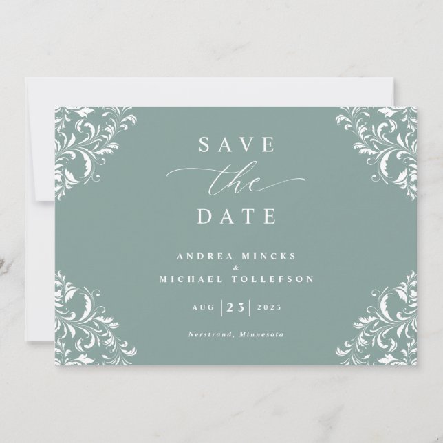 Elegante Sea Green Wedding Vintag Save The Date (Vorderseite)