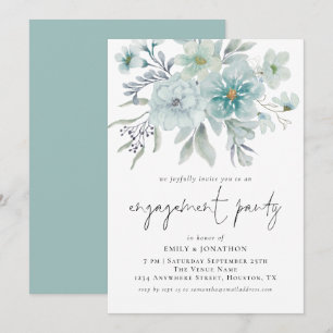 Elegante Sea Mist Aquamarine Florals Engagement Pa Einladung