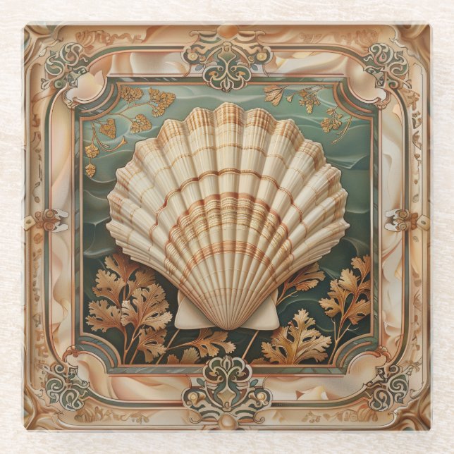 Elegante Seashell Art Nouveau Decorative Glasuntersetzer (Vorderseite)