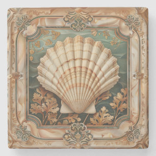 Elegante Seashell Art Nouveau Decorative Steinuntersetzer