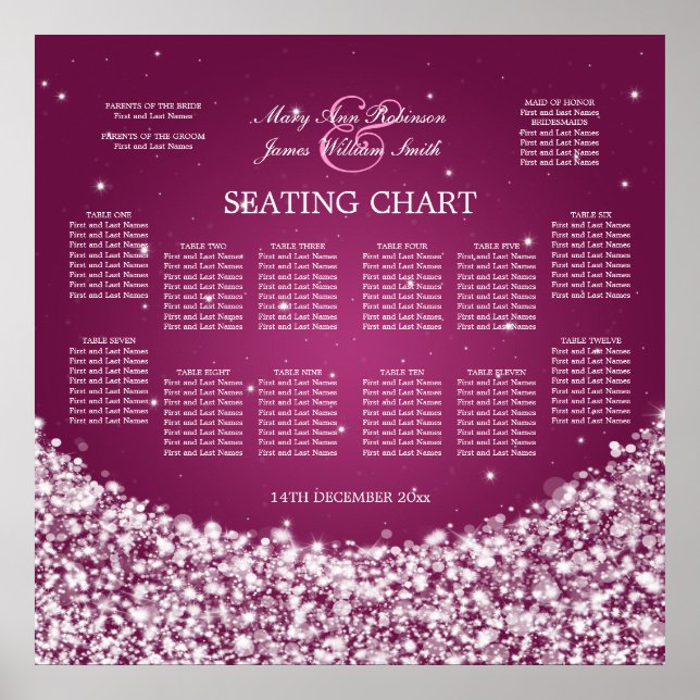 Elegante Seating Chart Star Sparkle Berry Poster (Vorne)