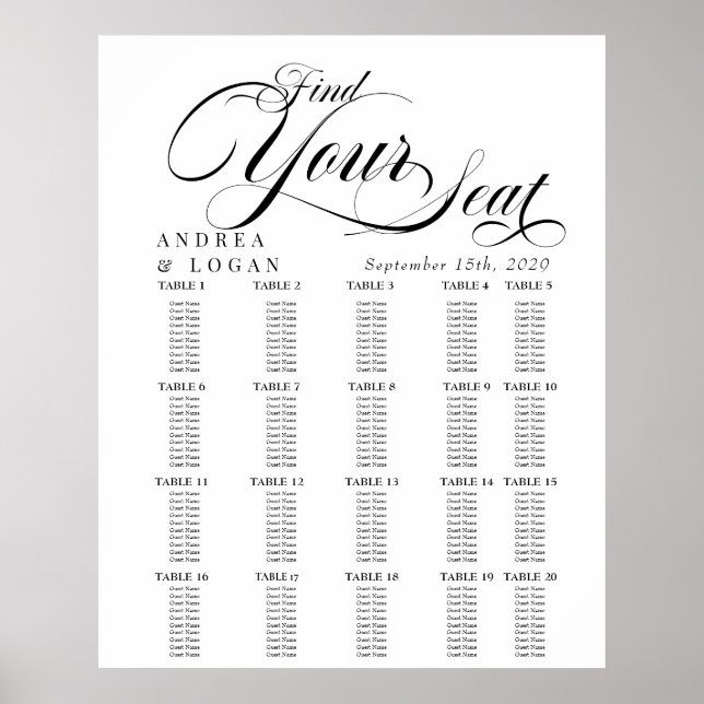 Elegante Seating Charts Poster (Vorne)