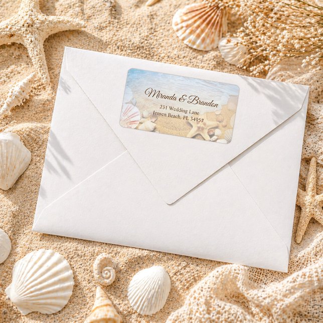Elegante Seesterne Schalen Strand Hochzeitsadresse Adressaufkleber (Von Creator hochgeladen)