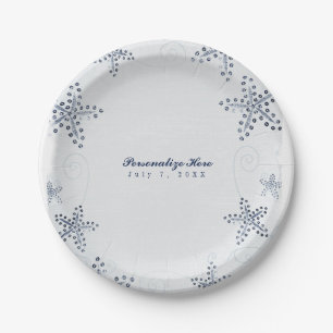 Elegante Seesterne und Pailletten Blaue Strandpart Pappteller