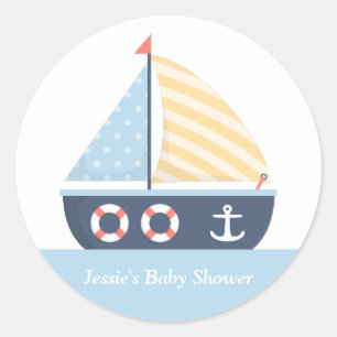 Elegante Segelboot Maritime Babyparty Runder Aufkleber