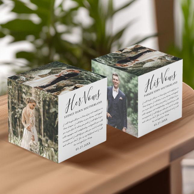 Elegante Seiner & ihrer Hochzeitslehre Foto Keepak Würfel (Elegant His & Hers Wedding Vows Photo Keepsake Cube)