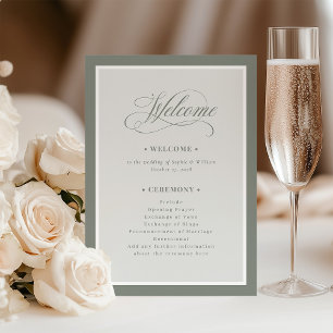 Elegante Seite Grüne Grenze Luxe Wedding Welcome Programm