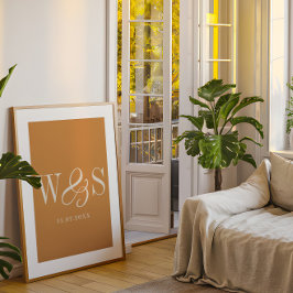 Elegante Senf-Paare-Initialen Hochzeit Poster