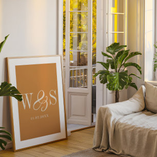 Elegante Senf-Paare-Initialen Hochzeit Poster