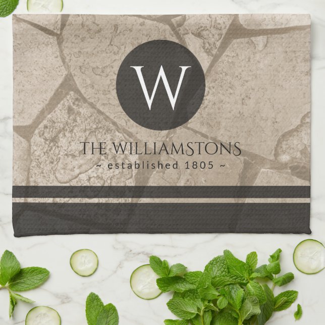 Elegante Sepia Toned Cracked Stones Geschirrtuch (Gefaltet)