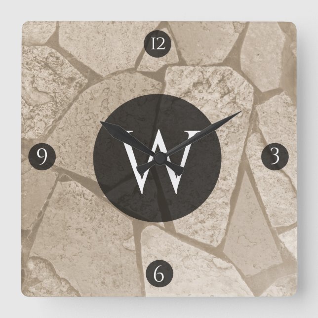 Elegante Sepia Toned Cracked Stones Quadratische Wanduhr (Vorderseite)