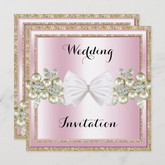 Elegante Sequins & Floral Gems Glitzer Bow Wedding Einladung (Vorne/Hinten)