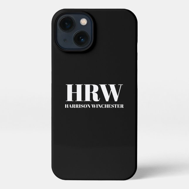 Elegante Serif-Initialen Monogrammname Schwarz-wei iPhone Hülle (Rückseite)