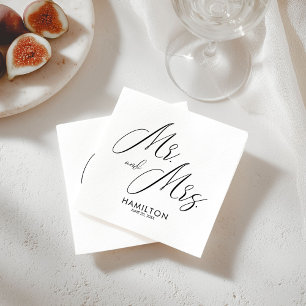 Elegante Servietten mit Schriftzug Mr. & Mrs. für 