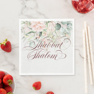 Elegante Shabbat Shalom Watercolor Shabbos Meal Serviette