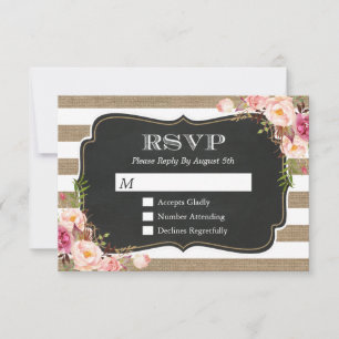 Elegante Shabby Burlap Stripes Floral UAWG Reply RSVP Karte