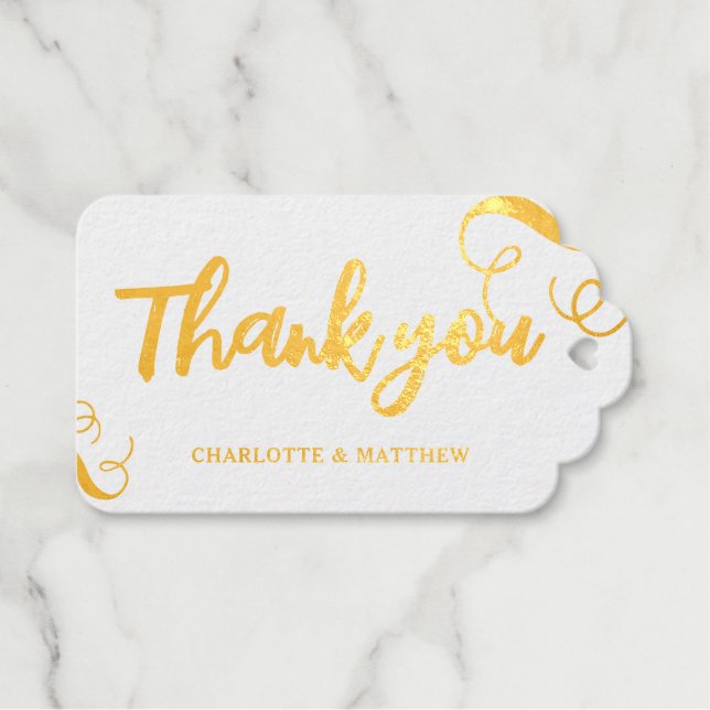 Elegante Shiny Gold Wedding Geschenkanhänger (Vorderseite (Horizontal))