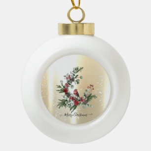 Elegante Shiny Imitate Gold, Wreath Red Kardinal Keramik Kugel-Ornament