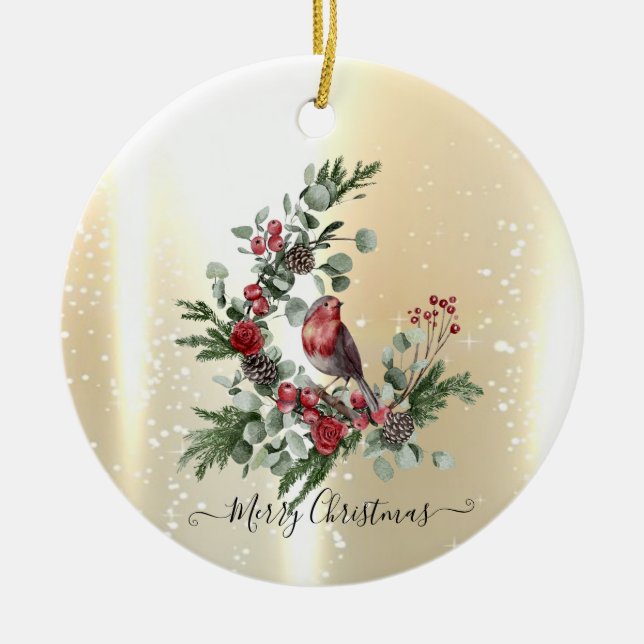Elegante Shiny Imitate Gold, Wreath Red Kardinal Keramik Ornament (Vorne)