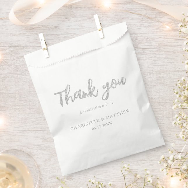 Elegante Shiny Silver Glitzer Gastgeschenk Hochzei Geschenktütchen (Ausgeschnitten)